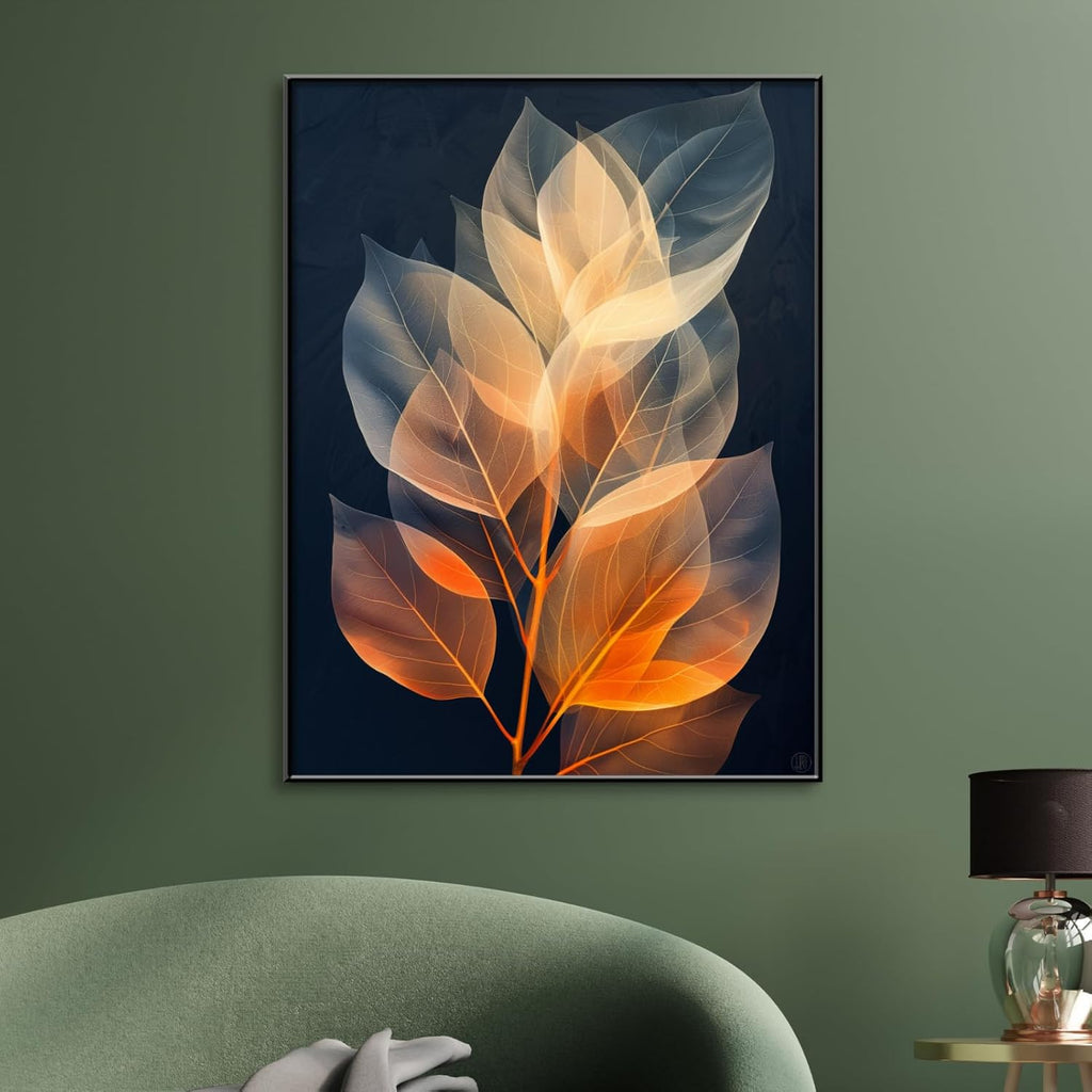 Botanical Leaf Canvas Wall Art, Modern Nature-Inspired Decor for Living Room, Bedroom, Office Ready to Hang (Serene Hues, 29"Wx39"H/75x100cm, Gold Frame)