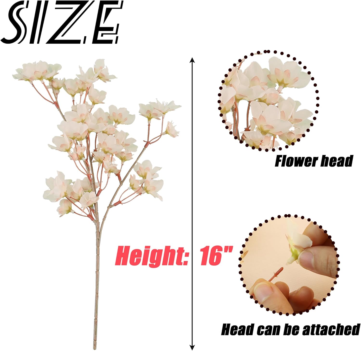 SITUMEIZI 6Pcs Artificial Cherry Blossom Branches Decor Fake Flowers 16" Silk Faux Flowers for Decoration Spring Peach Bouquet Home Wedding Bedroom Party Japanese Garden Table Centerpiece Decor(White)