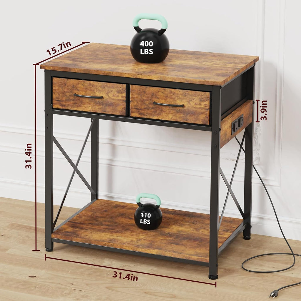 TFK 20-29-37Gallon Fish Tank Stand with Power Outlet, Heavy Duty Metal Aquarium Stand with Two Storage Drawers for Fish Tank Accessories Storage, Perfect for Turtle Tank, Reptile Terrarium, Brown