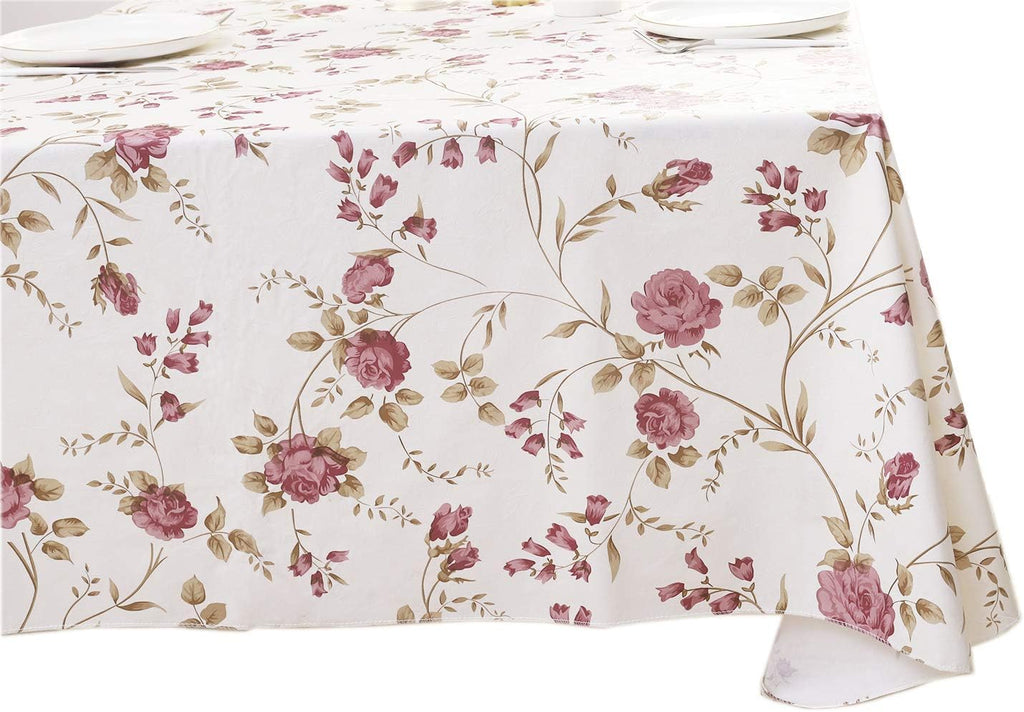 Walrus Heavy Duty Vinyl Tablecloth with Flannel Backing Waterproof Oil-Proof Plastic Table Cloth Stain-Resistant Wipeable Rectangle or Square Table Cover for Indoor and Outdoor (Flowers, 52X70 Inch)
