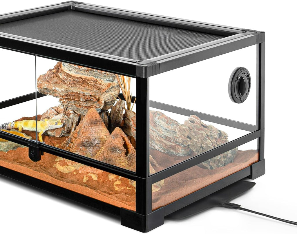 Reptile Tank 20 Gallon, 360°Full Vision Glass Reptile Terrarium 24" x 18" x 12", 24 in Wide Front Opening Reptile Tank for Desert and Tropical Reptiles Gecko Bearded Dragon Snake Hermit Crab
