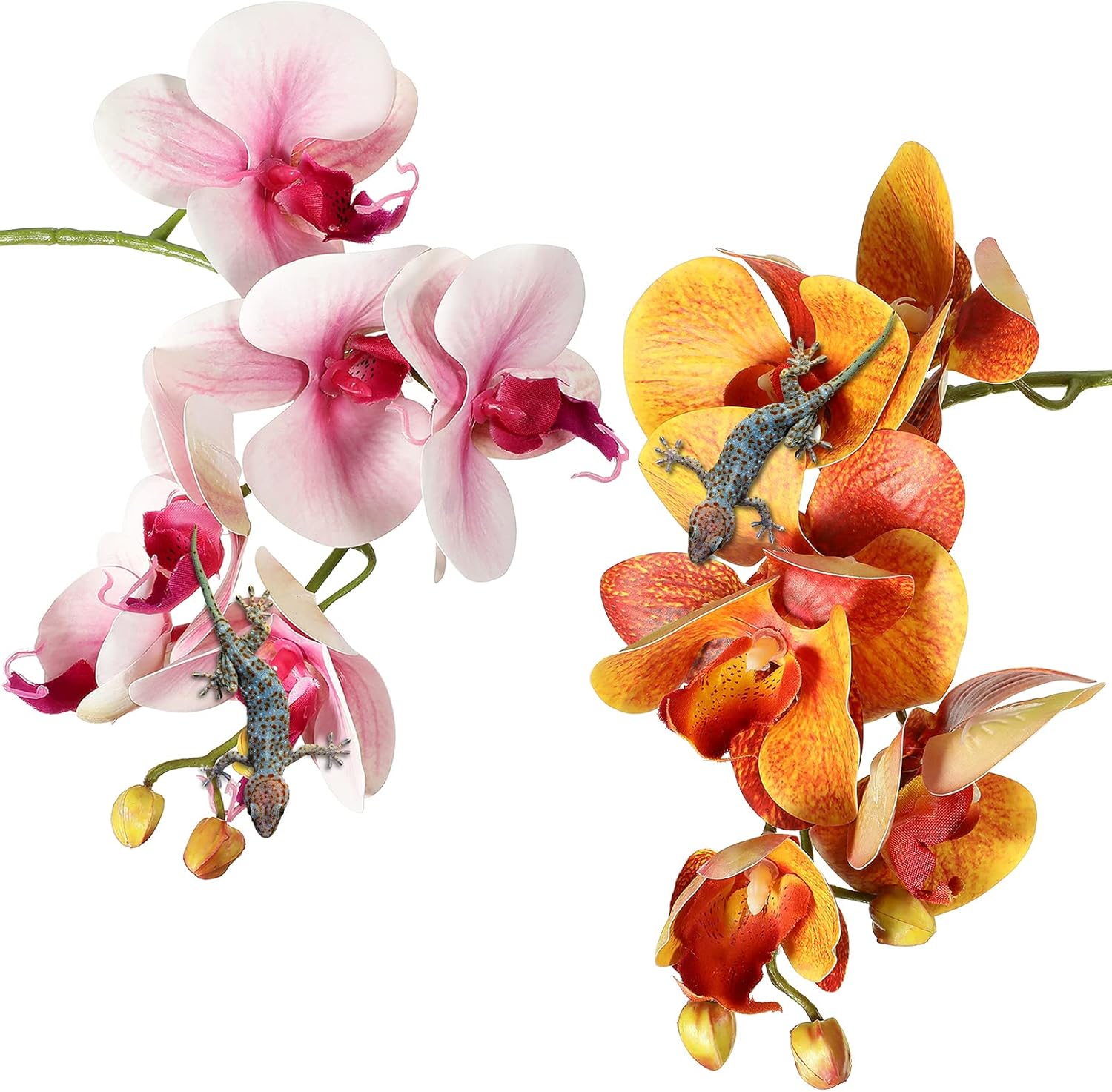 Chuangdi 2 Pieces Artificial Phalaenopsis with Suction Cups Terrarium Plant Decoration Reptile Habitat Plant Decor for Hermit Crab Lizards Geckos Snake Reptile (Purple, Yellow)