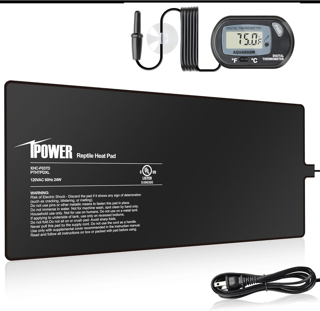 iPower 8 by 18-Inch 24W Reptile Heat Mat, LCD Digital Aquarium Thermometer, Under Tank Warmer Terrarium Heat Pad for Turtles Lizards Frogs and Other Small Animals, Multi Sizes