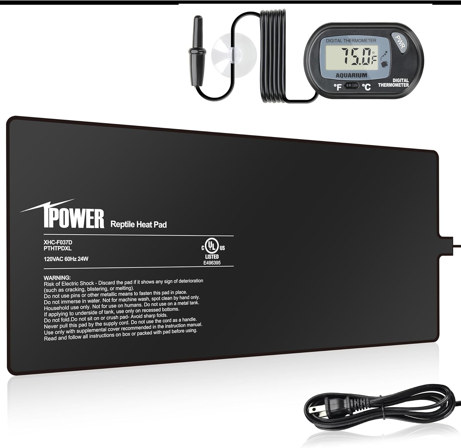 iPower 8 by 18-Inch 24W Reptile Heat Mat, LCD Digital Aquarium Thermometer, Under Tank Warmer Terrarium Heat Pad for Turtles Lizards Frogs and Other Small Animals, Multi Sizes