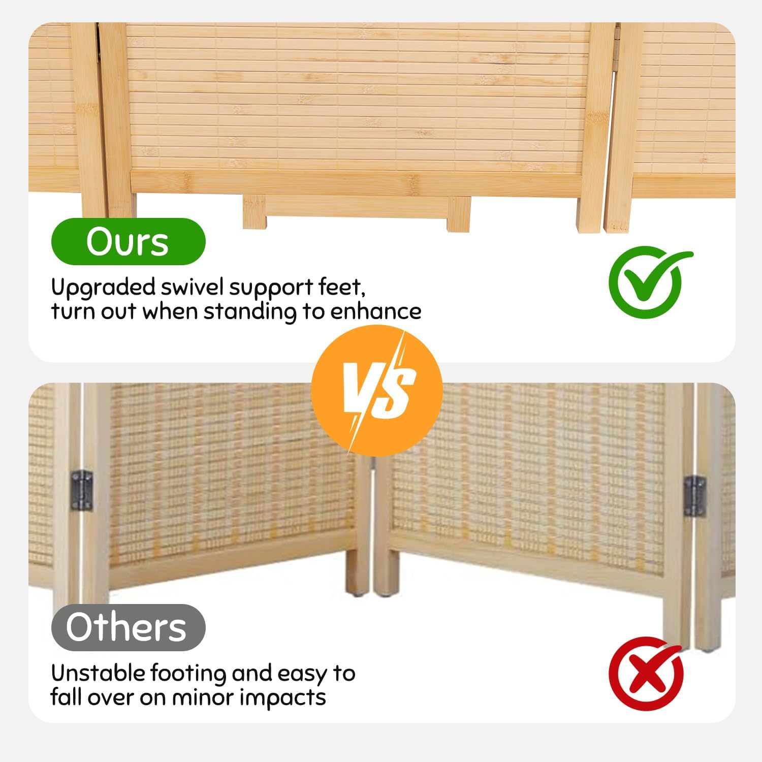 Bamboo Room Divider Folding Privacy Screens, Wall Divider for Room Separation, Portable Room Partitions and Dividers, 5.6FT Bamboo Mesh Woven Room Divider Panel (Beige, 6 Panel)