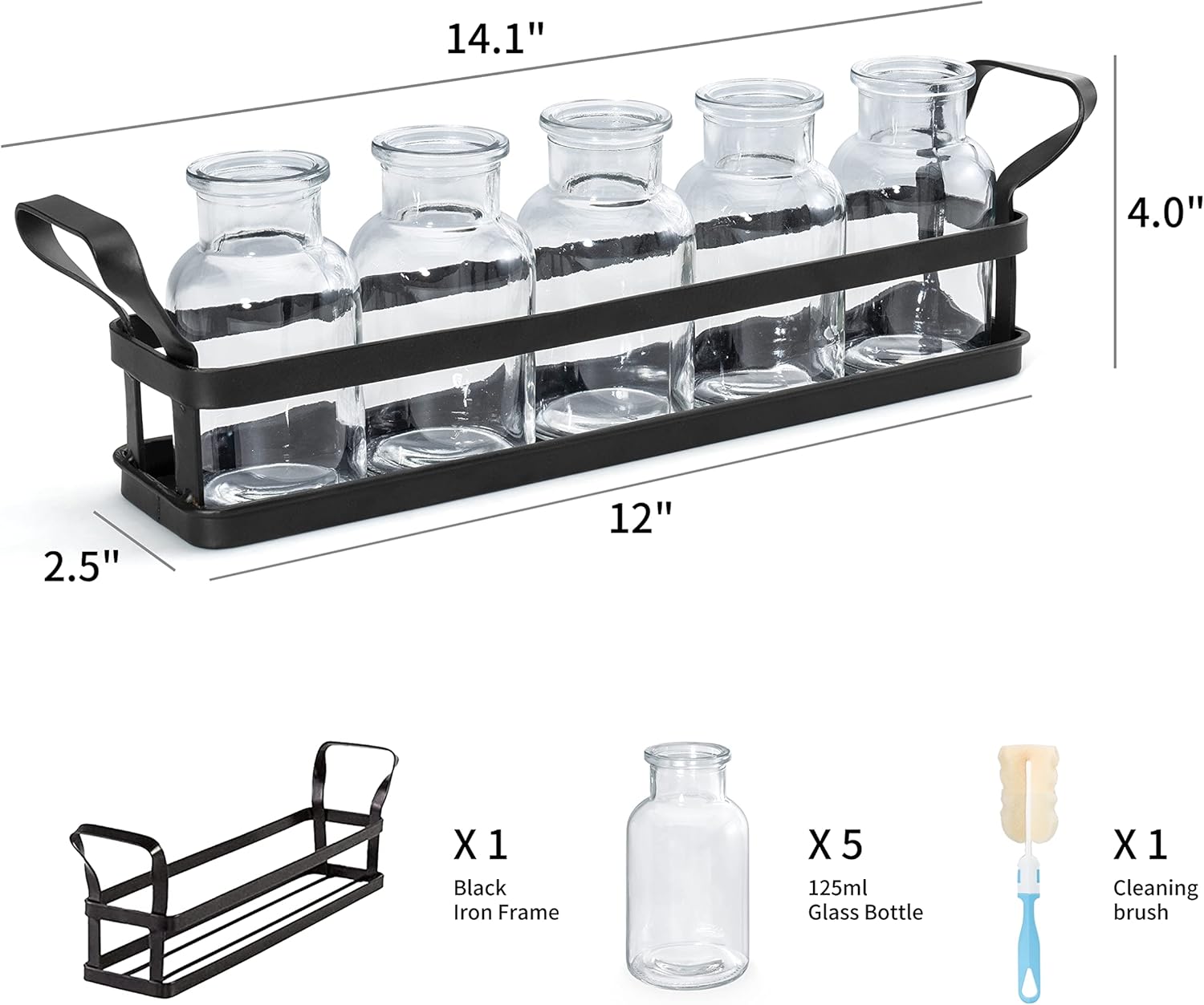 Mkono Propagation Stations with Metal Stand, Desktop Plant Terrarium Glass Planter Vase for Hydroponic Plants Flower Cutting Home Office Garden Decor Plant Lover Gifts, 5 Jars