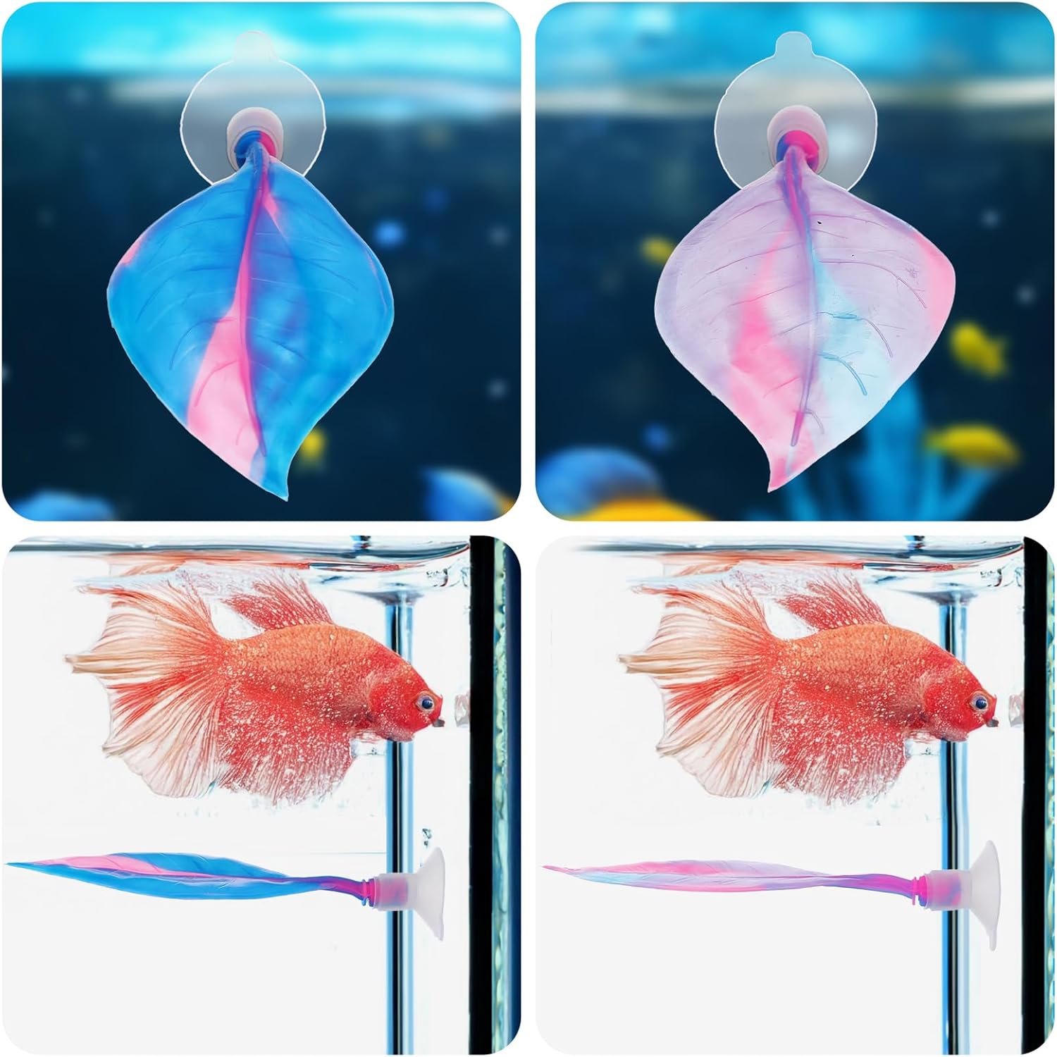 Lusofie 3Pcs Betta Fish Bed Leaf Hammock - Silicone Betta Fish Hammock, Aquarium Resting Spot, Comfortable and Safe