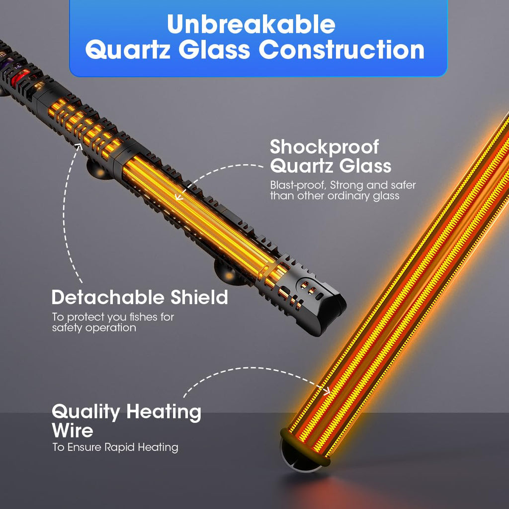 MQ Submersible Aquarium Heater Auto Thermostat, 300W Fish Tank Heater with LCD Digital Aquarium Thermometer, Shatter-Proof and Blast-Proof