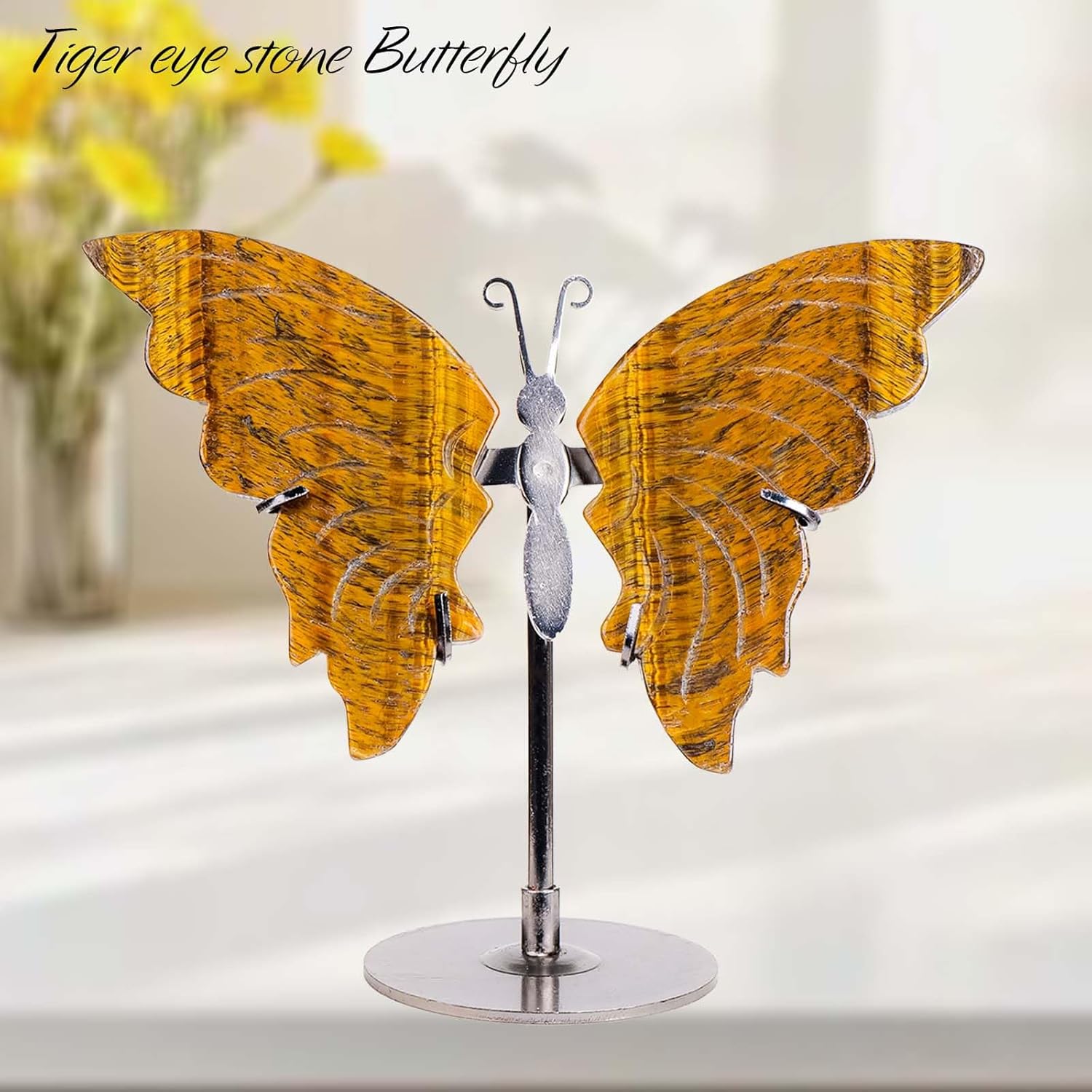 Apengshi Crystal Statues Butterfly Ornament, Amethyst Agate Wings, Home Office Tabletop Decor (Tiger)