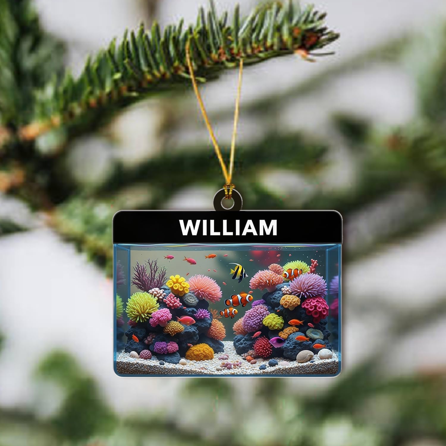 Personalized Fish Tank Ornament - Fisherman Aquarium Ornaments Christmas Tree Decor - Aquatic Hanging Xmas Decorations Gift for Fish Lovers