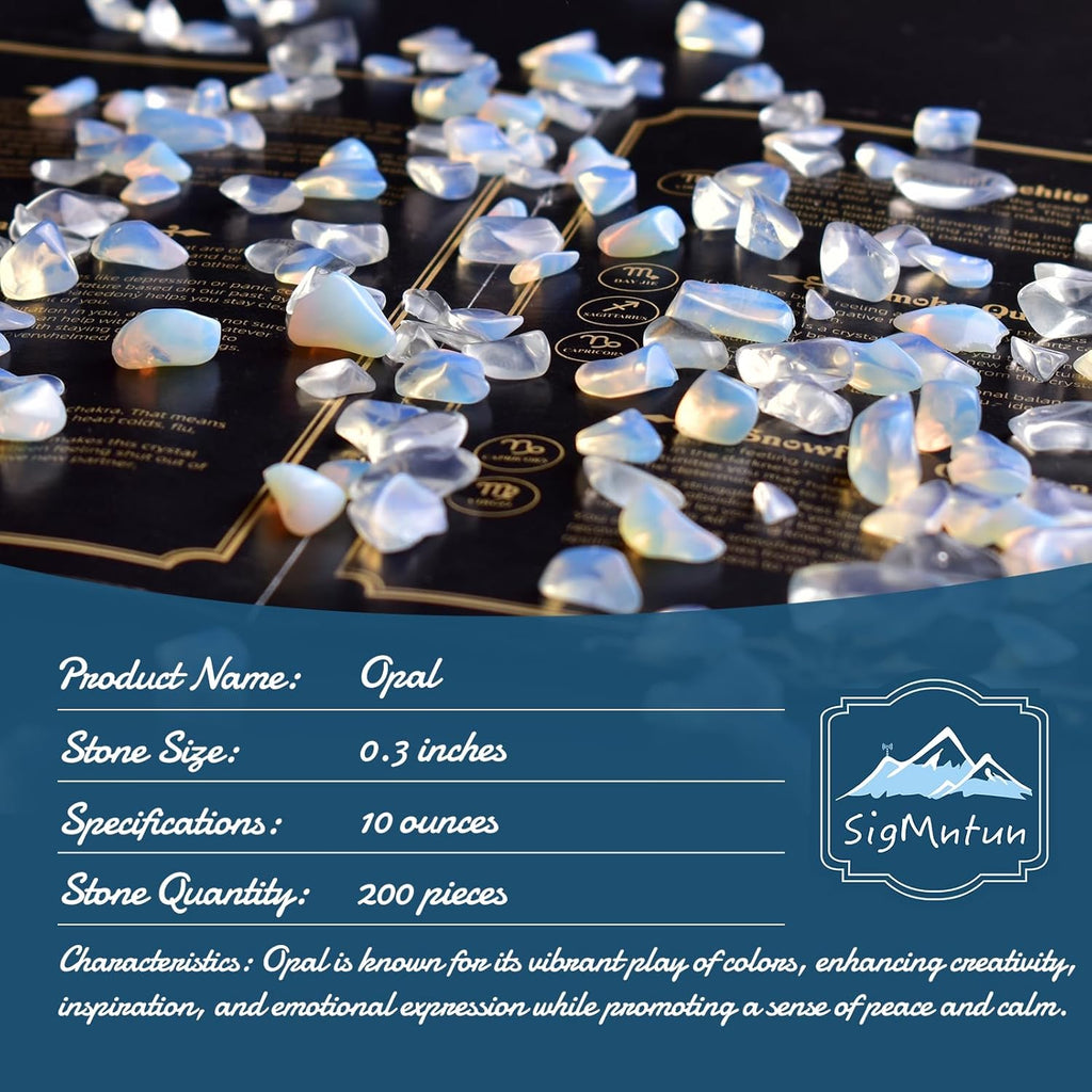 Polished Opal Crystal Chips 200 Pcs - 0.3" 10 oz Tumbled Stone Chips Crushed Sea Glass Stones Healing Reiki Crystal Making Home Decoration