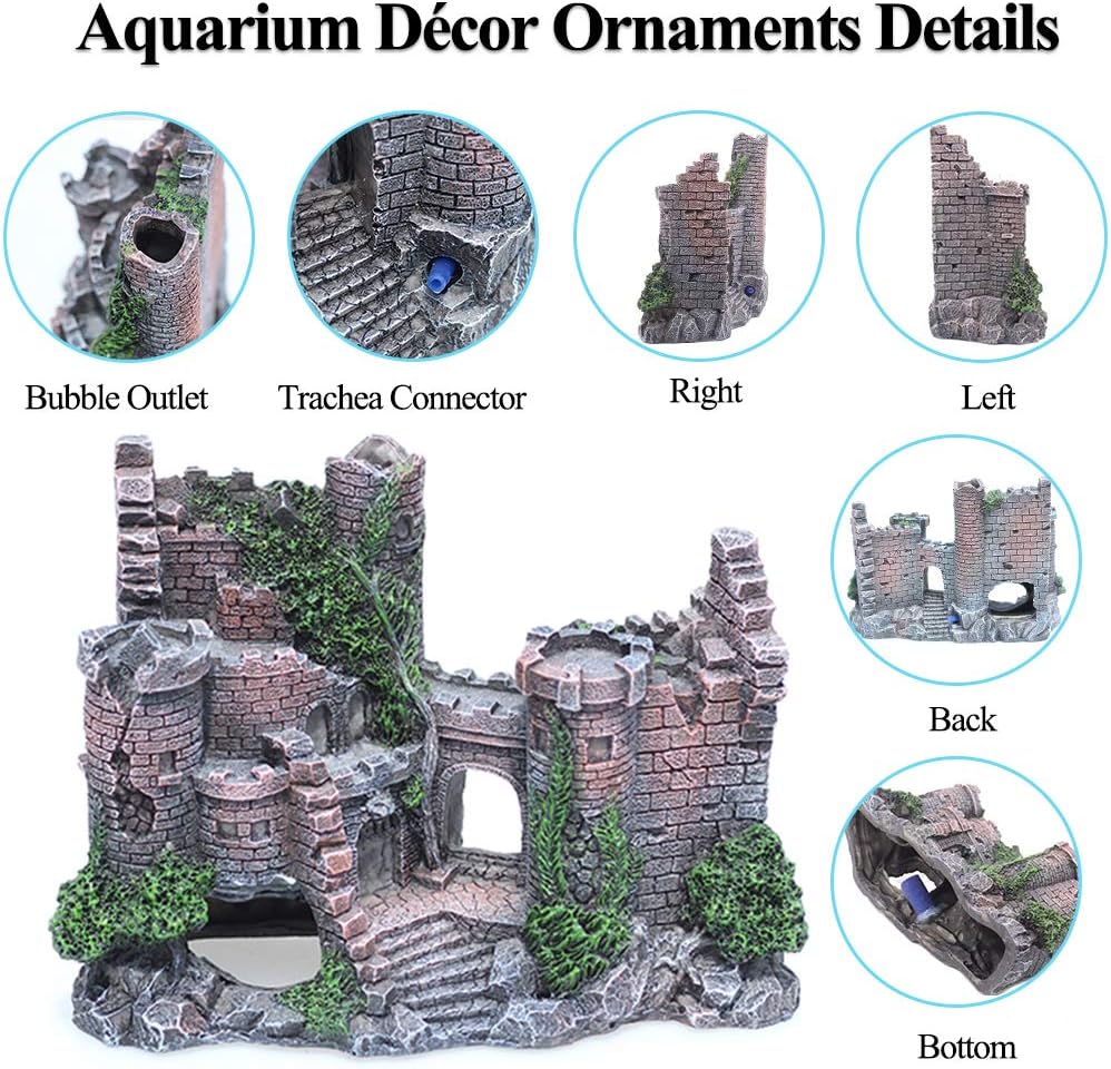 fazhongfa Aquarium Castle Air Bubbler Fish Tank Decorations for Betta Fish Ornament Small and Medium Fish Accessories Decor Betta House Toys (Air Pump is Not Include)