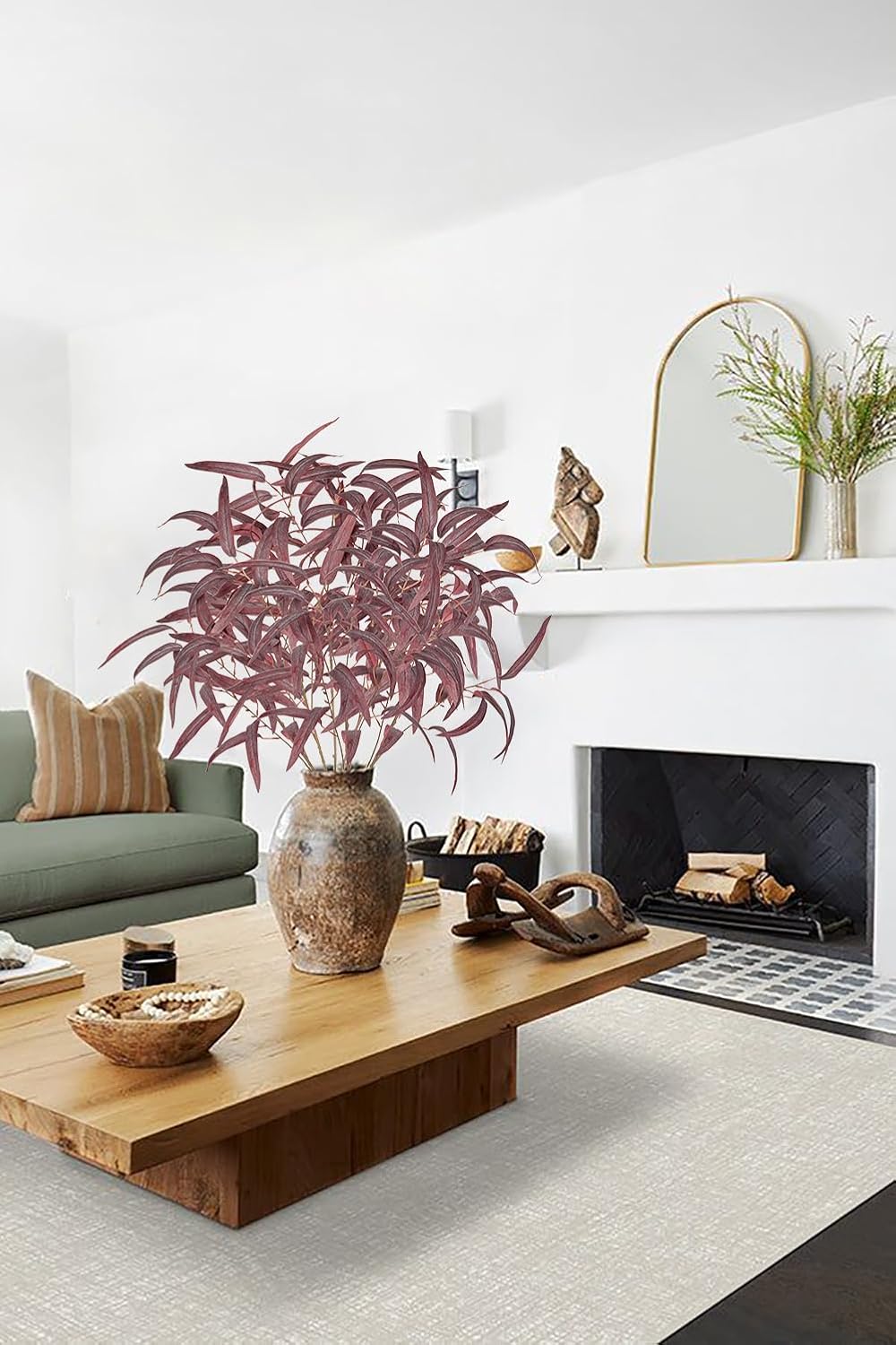 Briful Artificial Eucalyptus Willow Branches 33'' Tall Red Fake Eucalyptus Stems Arrangement, Realistic Faux Greenery Stems, Indoor Plant, Home Housewarming Farmhouse Porch Vase Decor, Set of 6