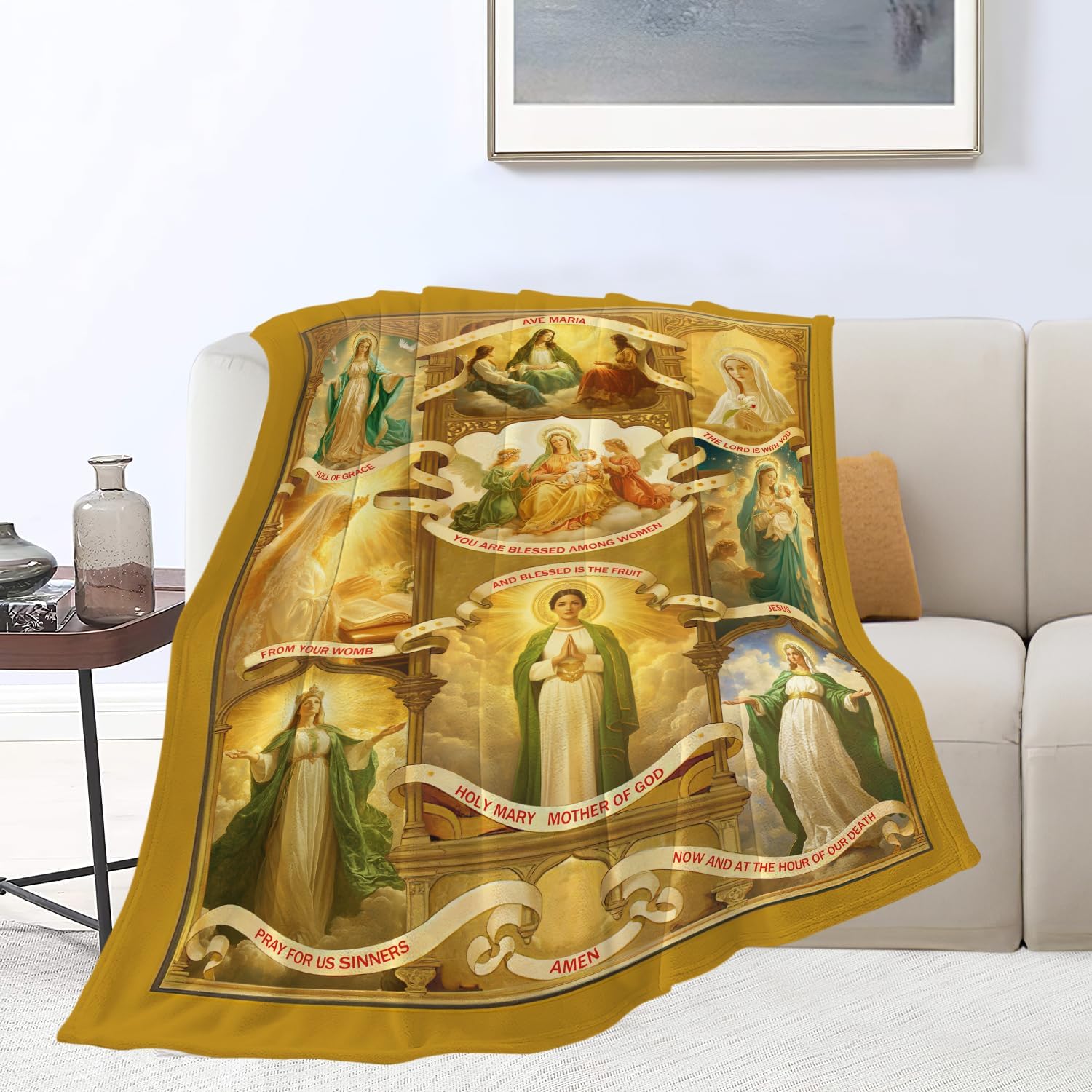 Virgin Mary Blanket Christian Faith Prayer Throw Inspirational Scripture Spiritual Catholic Religious Gifts for Women Girls Men Kids Adults Soft Cozy Plush Fluffy Fuzzy Fleece Decor 40''X50''