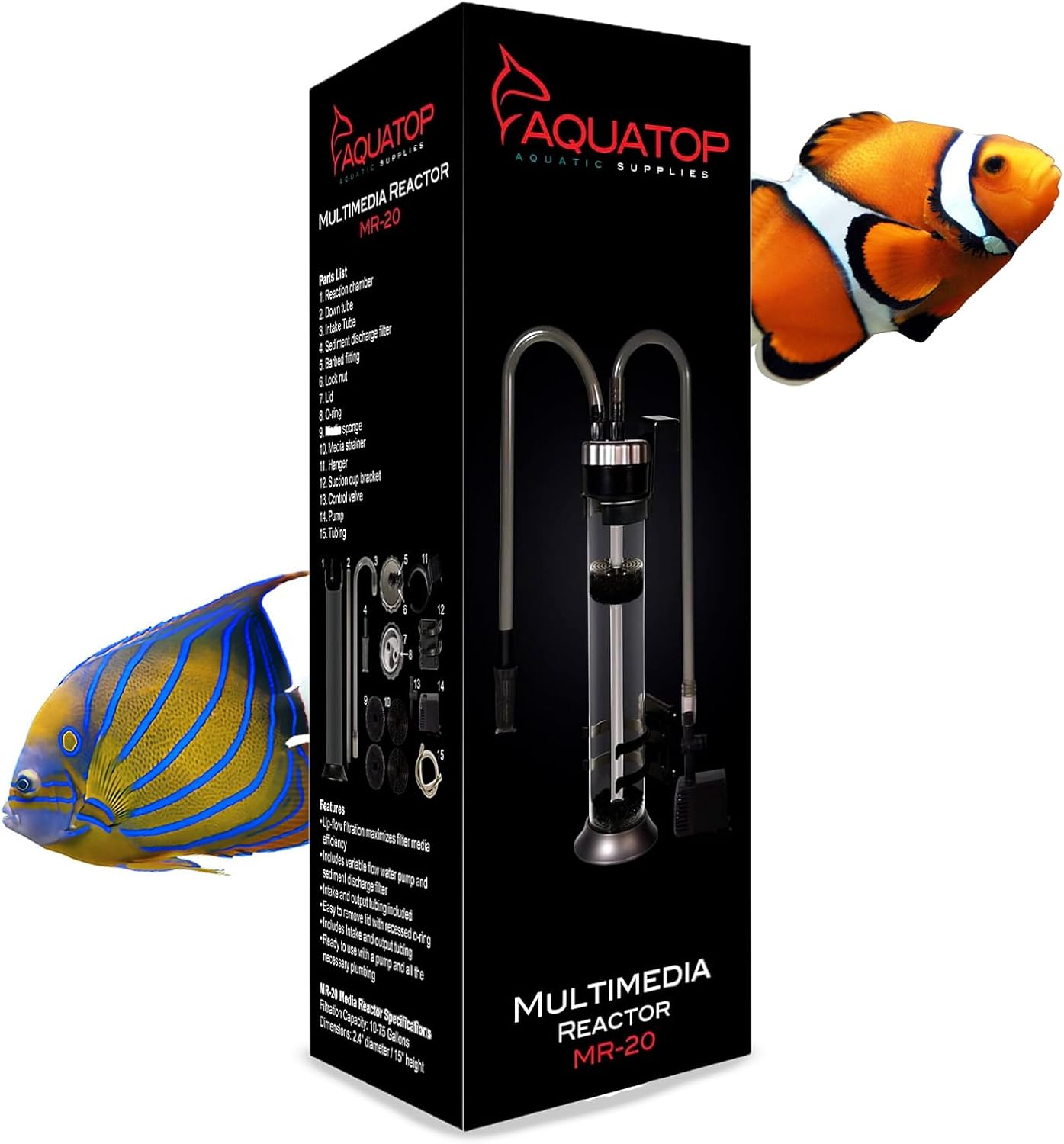 AQUATOP MR-20 Media Reactor – 95 GPH Up-Flow Filtration System – With Pump, Tubing & Mount – For Saltwater or Freshwater Aquariums – Sump or Hang-On Design