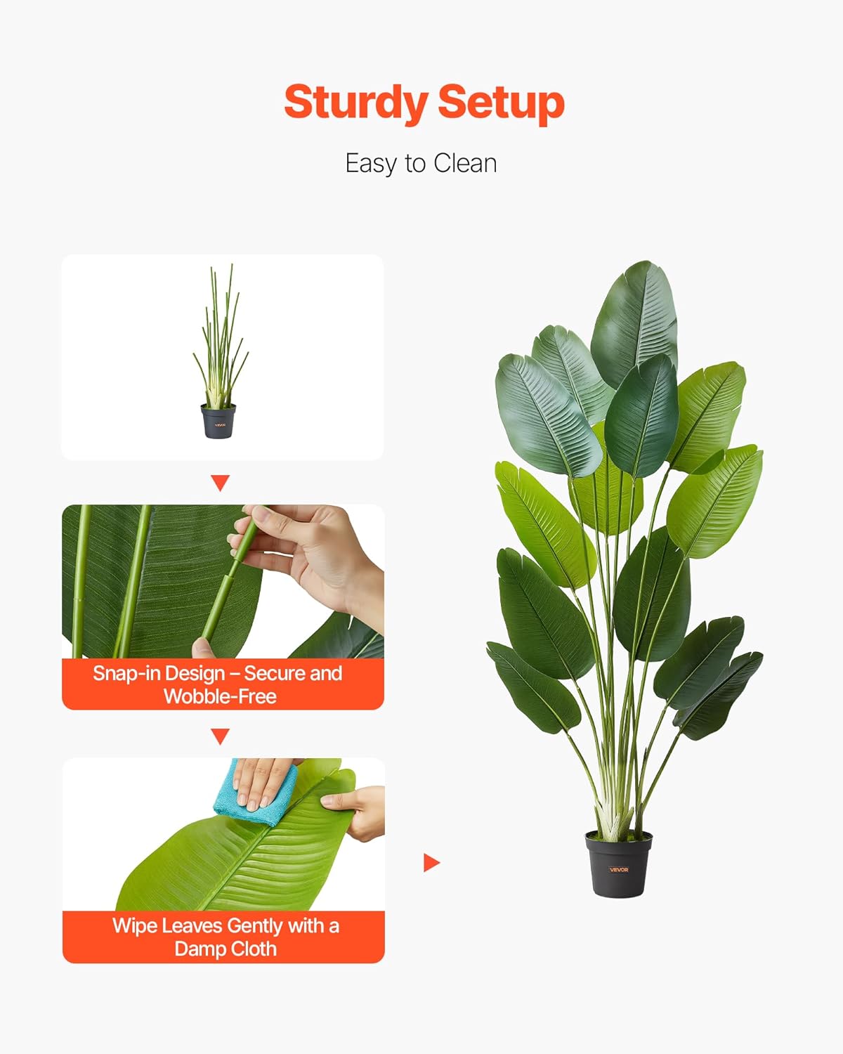 VEVOR Artificial Bird of Paradise 6 ft Tall, Fake Tropical Plants with with 13 Trunks & White Pot, Faux Floor Silk Tree, Large Trees for Home Office Living Room Decor House Warming, Indoor Outdoor