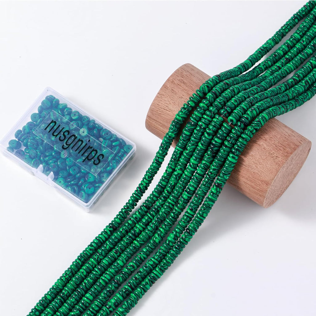 Natural Malachite Stone Disk Spacer Beads 6x2mm 38cm/str Flat Rondelle Loose Semi Gemstone Caps for Making Bracelets Necklace