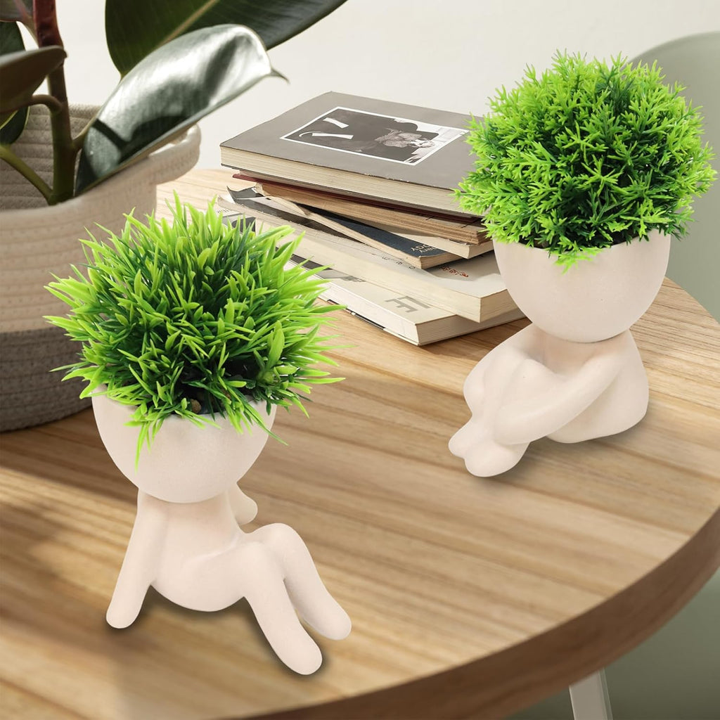 MAKHOT 4pcs Fake Succulents for Office Decorations, Artificial Succulents Plants for Work Desk, Faux Mini Plants Home Decor - Small Plant for Office Women Cubicle Decoration(Cream Color)