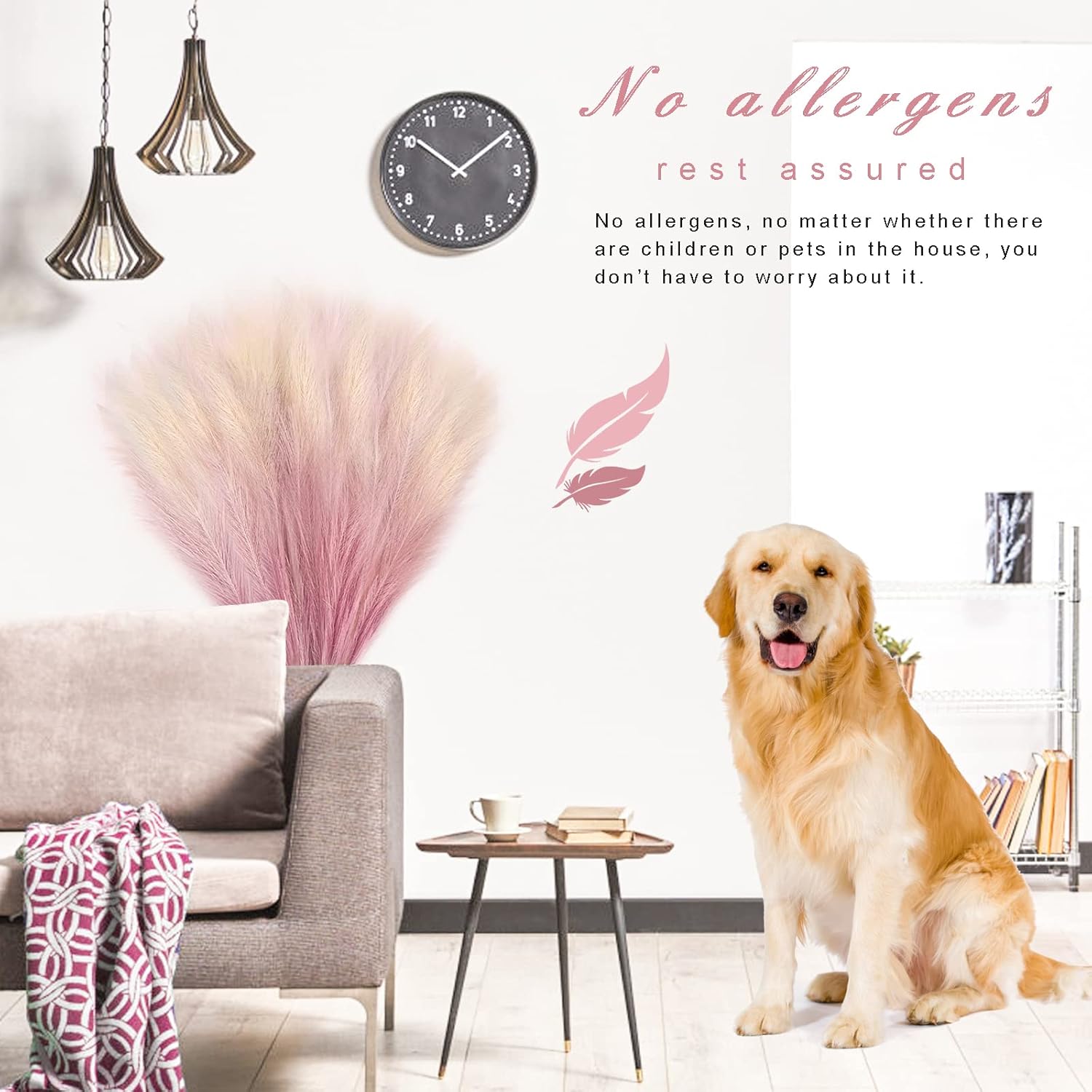 8Pcs 3FT Pink Colorful Faux Pampas Grass for Boho Decor, KALYLOC Non-Shedding Fluffy Artificial Bulrush, Tall Reed Fluffy Stems Vase Filler Living Room Wedding Decoration