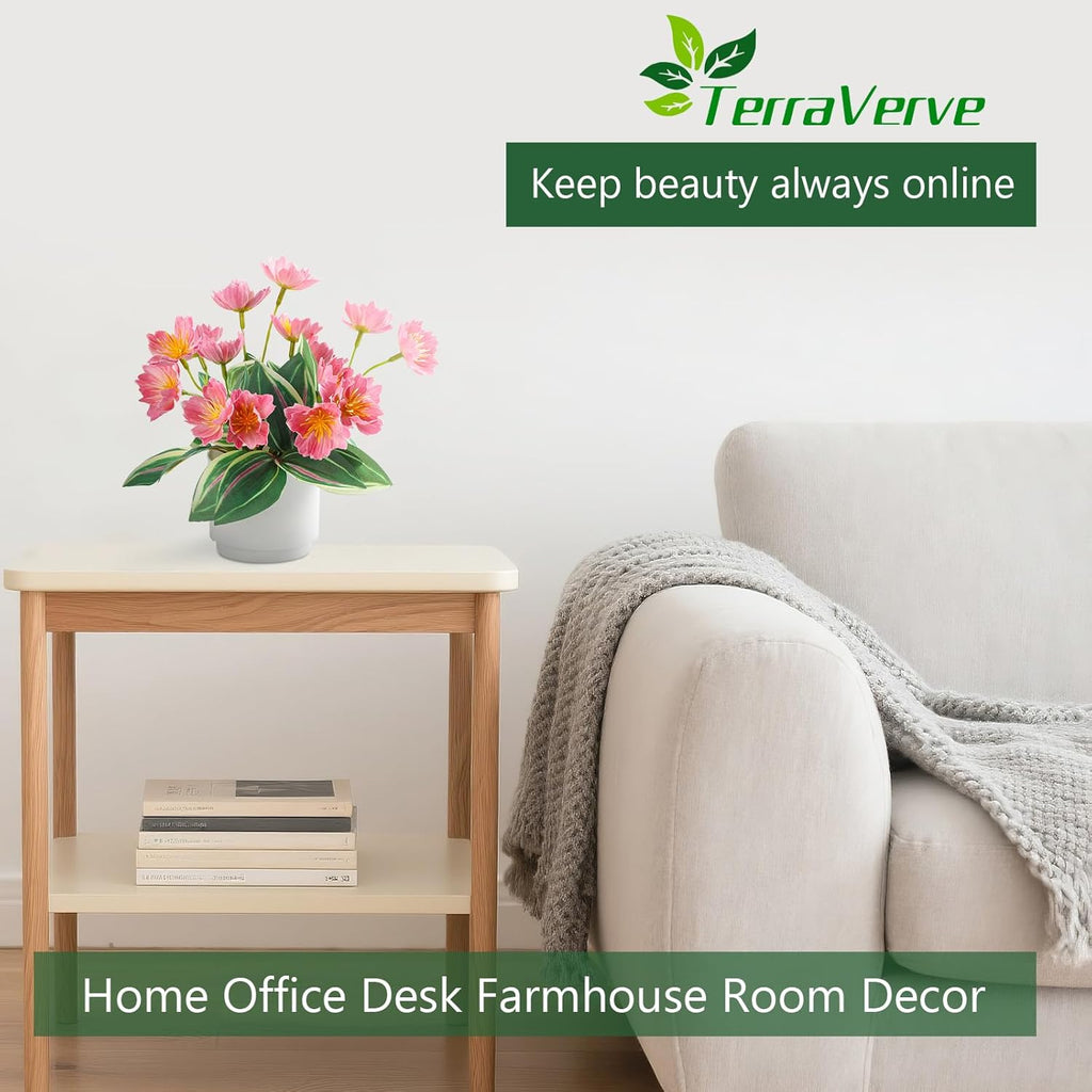 2-Piece Artificial Mums Set & Silk Flowers| Fake Flowers Indoor Planters for Living Room, Bedroom, Bathroom & Office Decor | Boho Style Artificial Plants & Flowers Decor