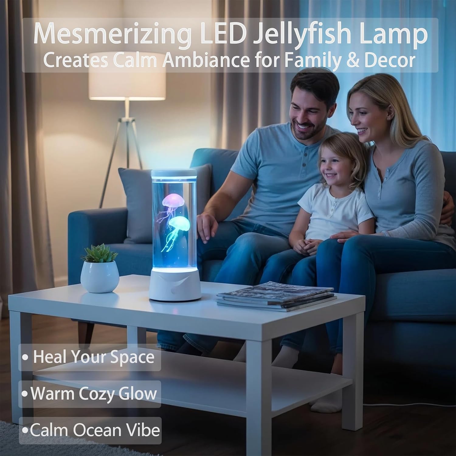 Jellyfish Lamp, 7 Color LED Changing Jelly Fish Light Lamp with Quiet Motor, Lifelike Movements, Jellyfish Decor for Bedroom, Office, Sensory Lamp Great Gifts for Kids (White)