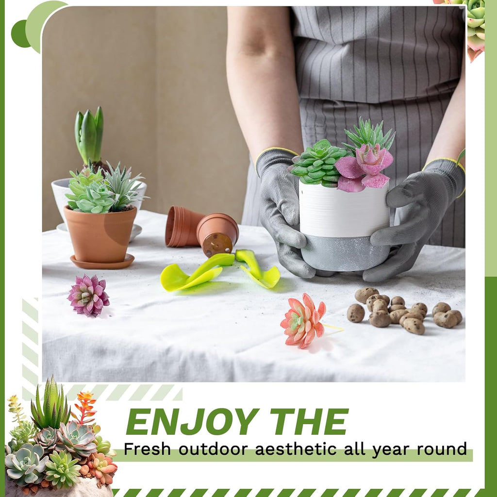 12 Pack Realistic Flocked Artificial Succulents, Faux Plastic Succulents Mini Fake Plants for Garden Craft, Cake, Party, Indoor/Outdoor Decor (Unpotted, PVC, Lifelike Details)