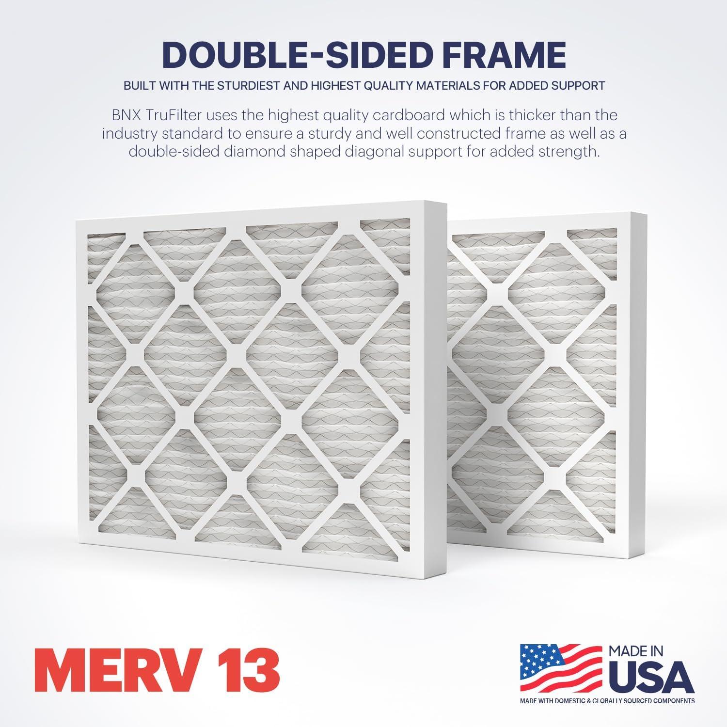 BNX TruFilter 16x20x2 MERV 13 (4-Pack) AC Furnace Air Filter - MADE IN USA - Electrostatic Pleated Air Conditioner HVAC AC Furnace Filters - Removes Pollen, Mold, Bacteria, Smoke