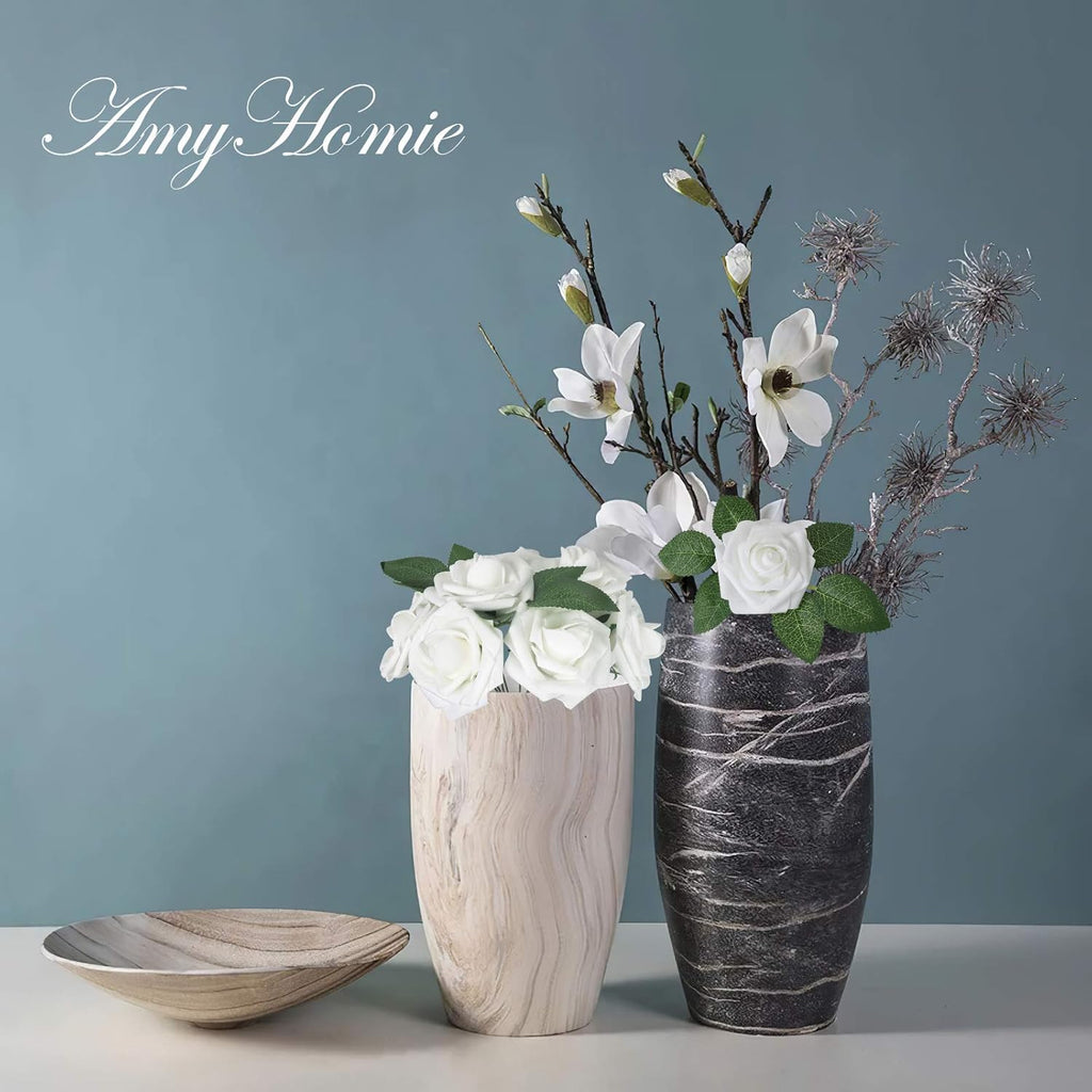 AmyHomie Artificial Flower White Rose 25pcs Real Looking Fake Roses w/Stem for DIY Wedding Bouquets Centerpieces Arrangements Party Baby Shower Valentines Day Christmas Tree Decorations