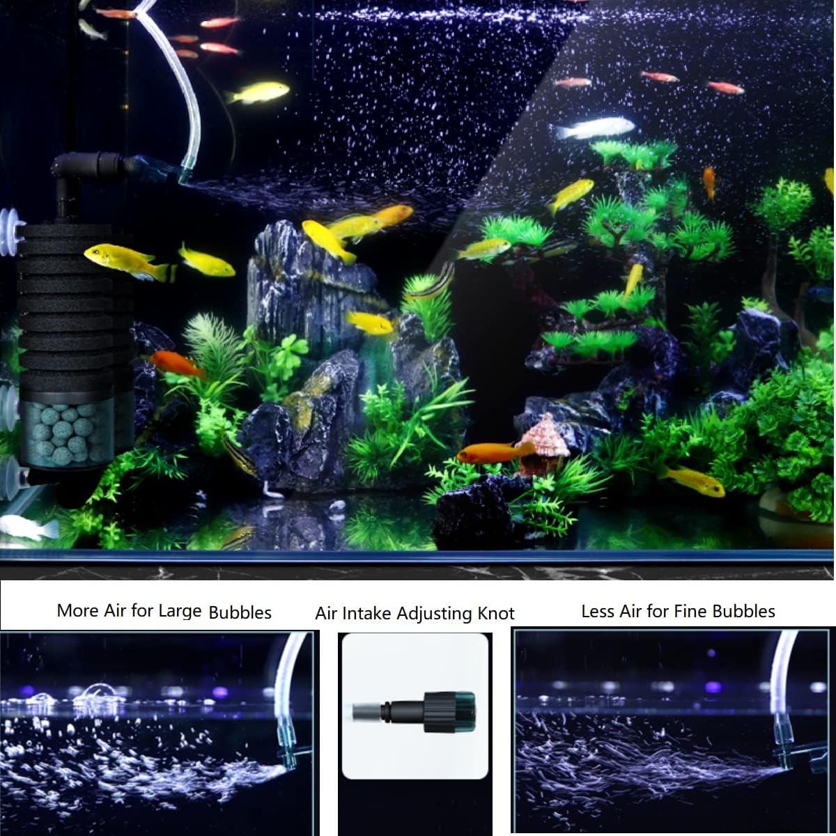 Aquarium Sponge Filter Bubbler with Ultra Quiet Water Pump and Ceramic Balls for Fish Shrimp Breeding Tank (Filter M(15-50 Gallon))