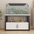 5-75 Gallon Aquarium Stands, 3 Tier Metal Frame Fish Tank Stand with Cabinet Storage, Reptile Tank Stand for Home Living Room Bedroom Office, 2200LBS Capacity (black+white, L27.6″*W15.7″*H23.6″)
