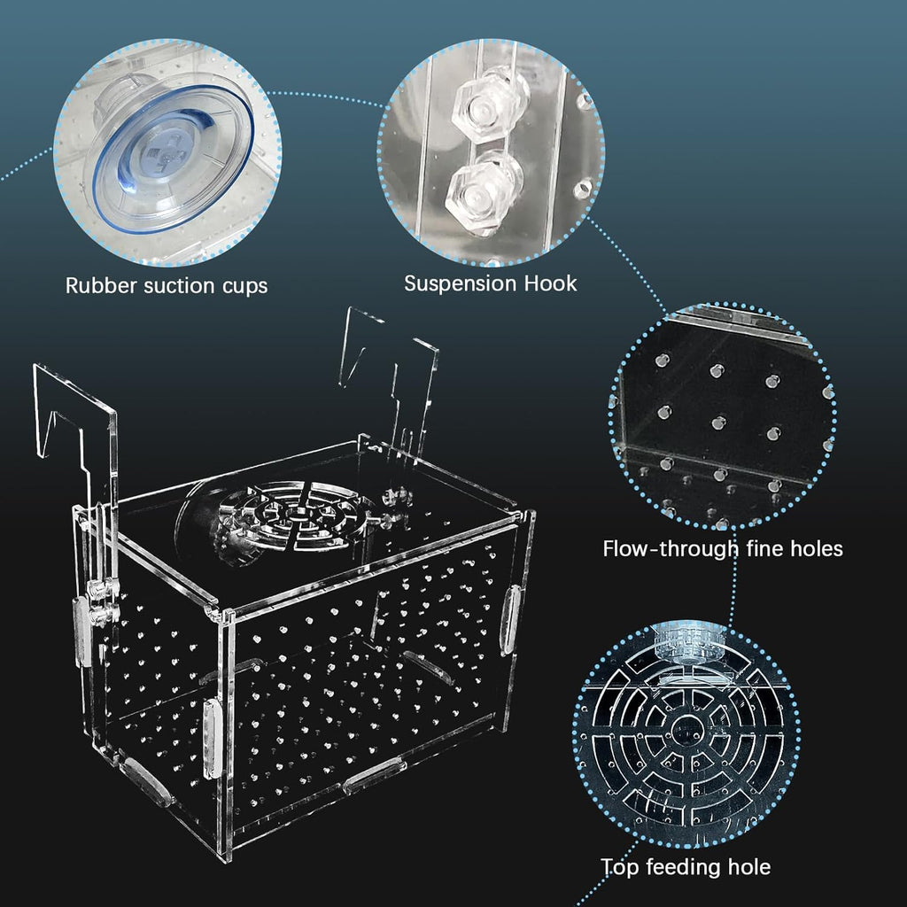 Hamiledyi Acrylic Breeding Isolation Box - Transparent Aquarium Hatchery for Guppy/Shrimp/Small Fish, Safe Nursery Tank with Air Tube & Suction Cups(5.9" × 3.9" × 3.9")