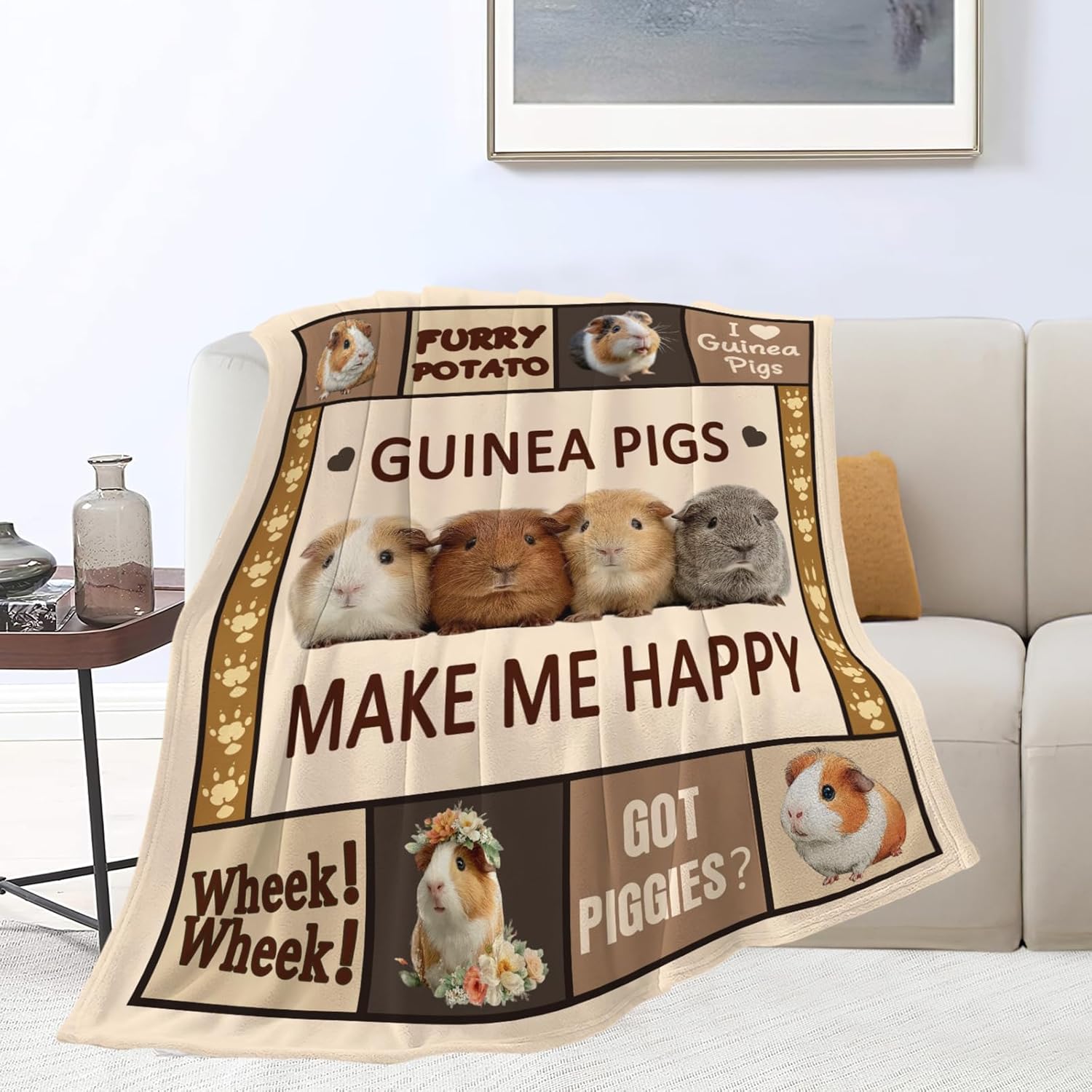 Guinea Pig Throw Blanket Guinea Pig Stuff Gifts for Kids Girls Boys Adults Women Men Soft Cozy Warm Plush Fluffy Fuzzy Fleece Blanket Decor 40''X50''