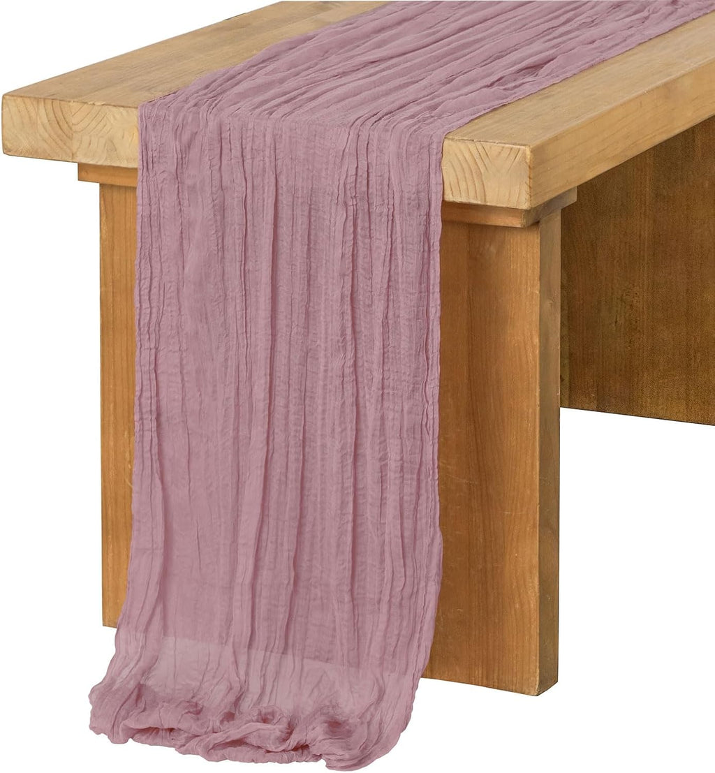 Ling's moment 14Ft Lilac & Gold Cheesecloth Table Runner Boho Chic Gauze Semi-Sheer Tablecloth for Wedding Celebrations for Baby Shower Decorations