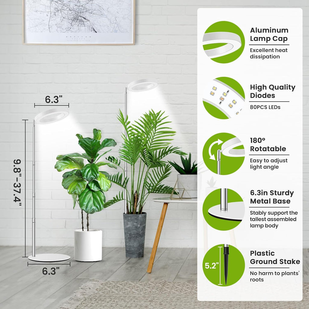 Grow Lights for Indoor Plants, 80 LEDs Full Spectrum Plant Lights for Indoor Growing with 2 Mounting Options, 6/12/16H Timer, 3 Spectrum Modes, 9.8"-37" Height Adjustable Grow Lamp, 2 Pack