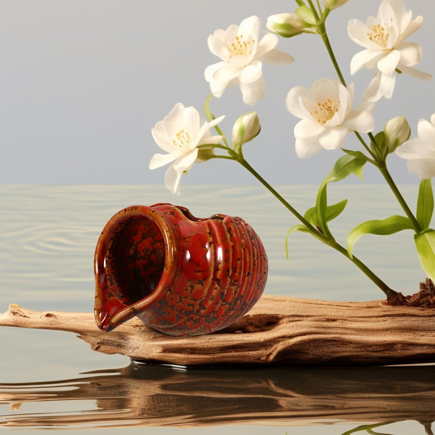 Milisten Circulating Water Clay Pot Circulating Fountain Decor Outdoor Garden Water Fountain Jar Desktop Ornament Aquarium Hideaway Cactus Bowl Red Ceramics