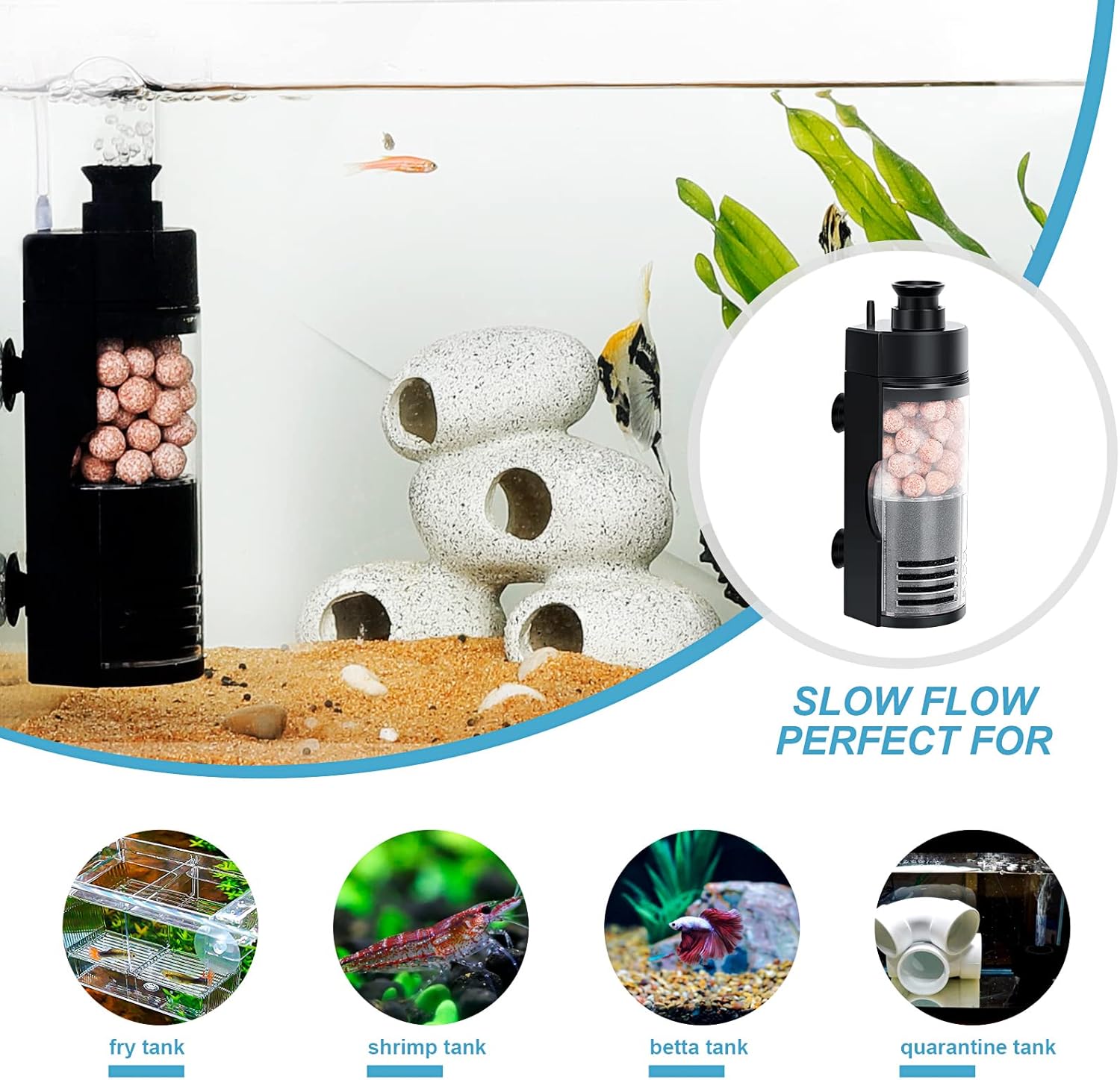 hygger Small Aquarium Bio Sponge Filter Mini Fish Tank Filter for Breeding Fry Betta Shrimp Tank 2-5 Gallon (Small)