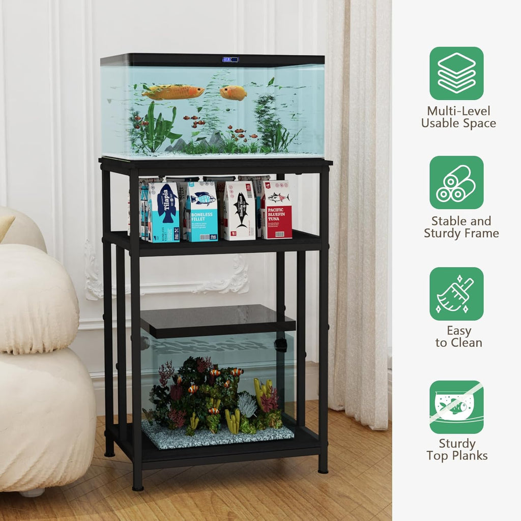 TFK Aquarium Stand 5-10 Gallon Fish Tank Stand, Multi-purpose Terrarium Stand with 3-Tier Storage Shelf, 20.4" W×11" D ×25.6" H, Black