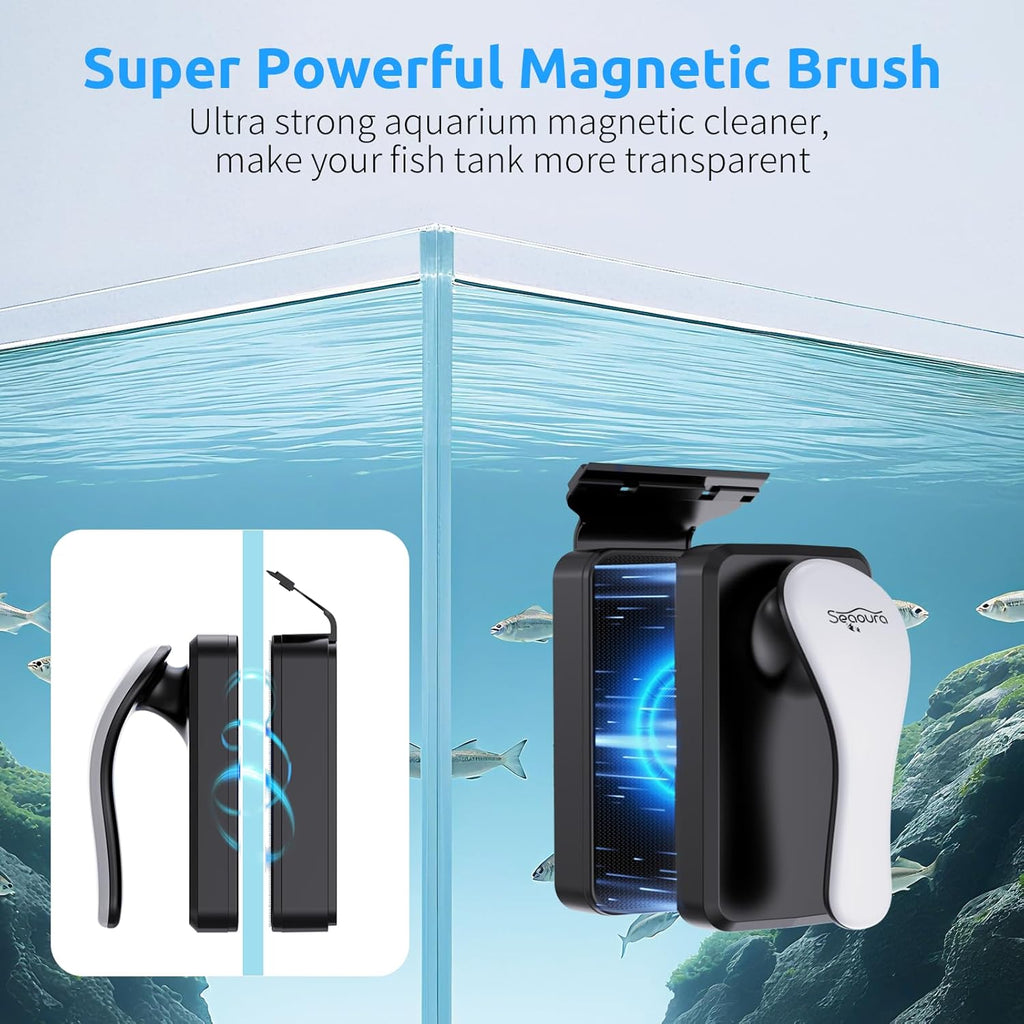 SEAOURA Magnetic Aquarium Glass Cleaner，Algae Scraper for Aquarium Fish Tank， Fish Tank Algae Clean Brush Dual-Sided Side Floating Aquarium Magnetic Brush (L)
