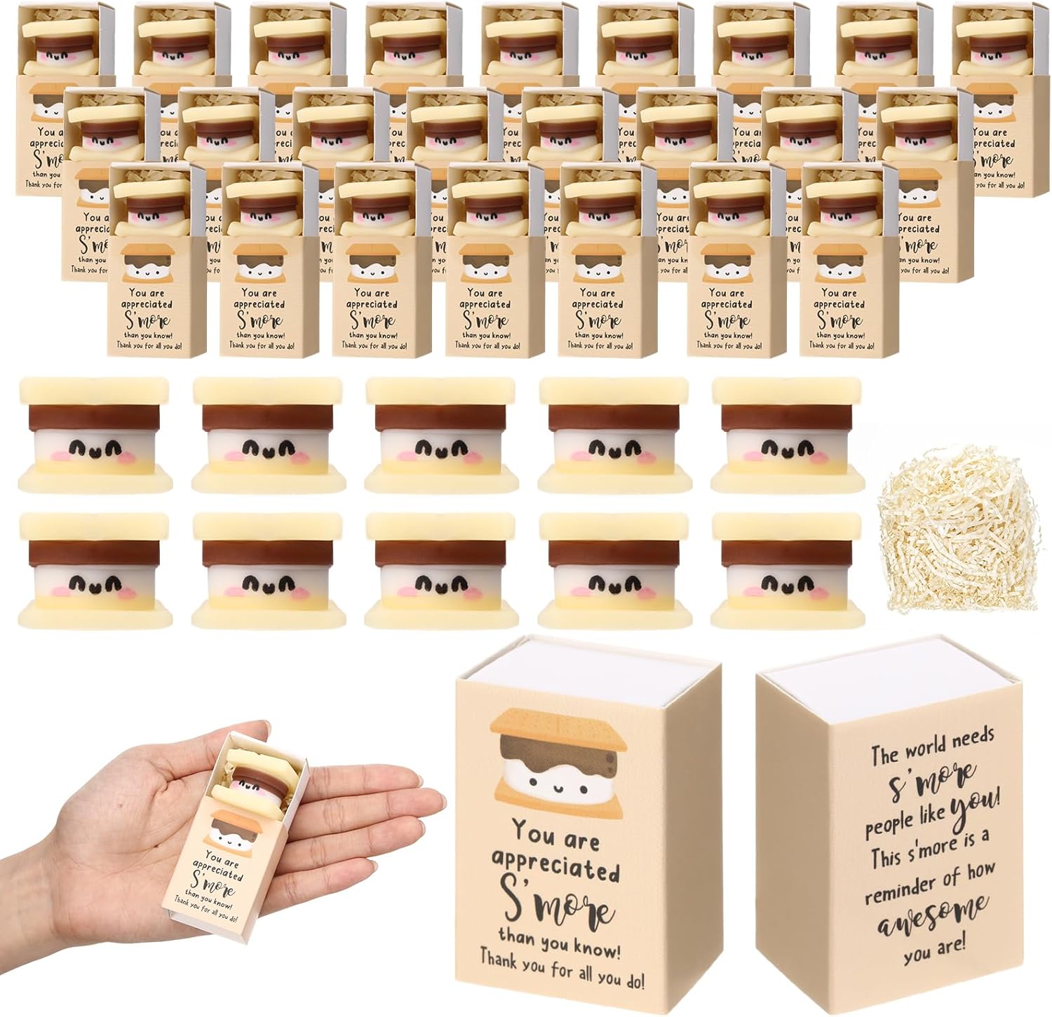 Wettarn 72 Sets Appreciation Gifts S'more Stress Balls with Thank You Gift Boxes for Employee Coworker Teacher Office Team Positive Desk Decor Relief Toys
