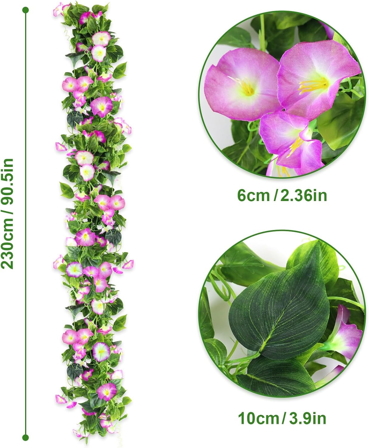 AirSun Artificial Morning Glory Flower Vines, 2pcs 15Feet Hanging Plants Silk Garland Fake Green Plant Home Garden Wall Fence Indoor Outdoor Wedding Birthday Decor