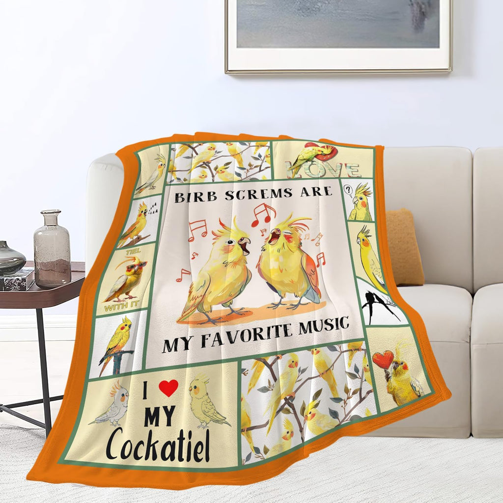Parrot Bird Throw Blanket Cute Cockatiel Blanket Gifts for Girls Women Kids Boys Adults Men Super Soft Cozy Plush Fluffy Fuzzy Fleece Blanket Home Decor 50''X60''
