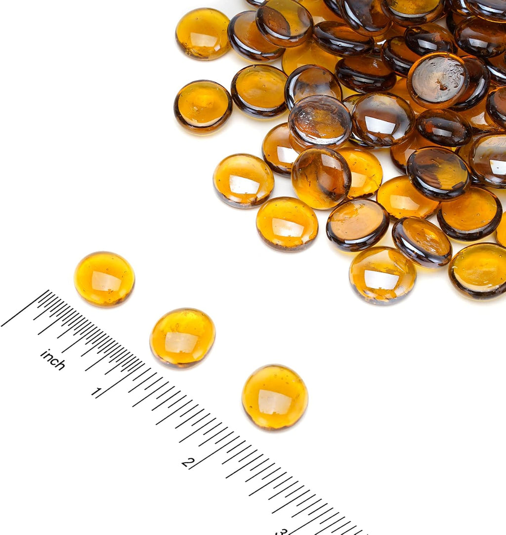 Skyflame 10-Pound Fire Glass Beads for Fire Pit Fireplace, 1/2-Inch Size Caramel Reflective Decorative Blended Fireglass Drops for Landscaping