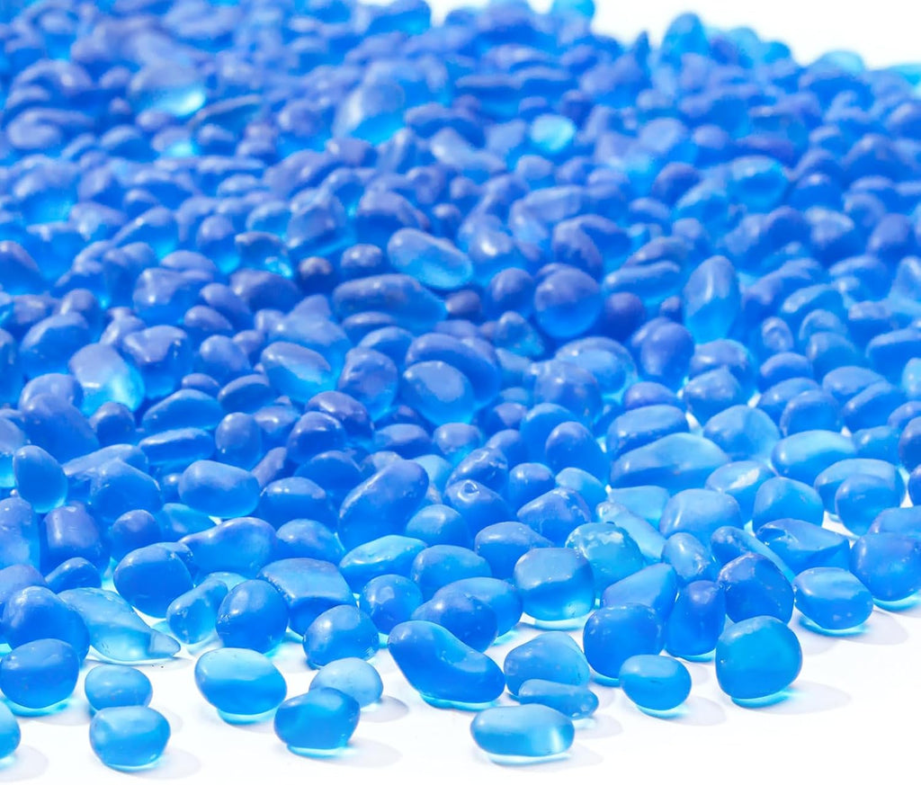 Keedolla 3 Lb Blue Fish Tank Rocks Gravel Aquarium Glass Pebbles Stones Marbles, Sea Glass Vase Fillers Decorations Small Glass Gems for DIY Crafts, Aquarium and Garden, 6-9mm