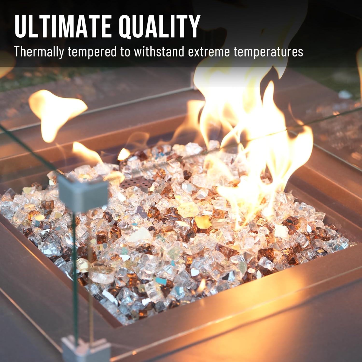 Skyflame 10-Pound Blended Fire Glass for Fire Pit Fireplace Landscaping - 1/2 Inch Reflective Tempered Fireglass Gold, Platinum, Copper