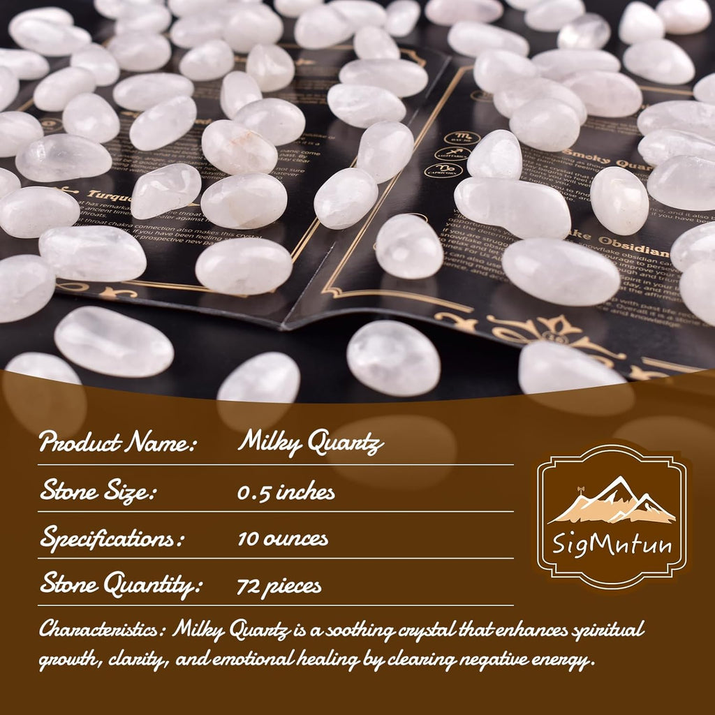Polished Milky Quartz Crystals - 72 Pcs, 0.5" 10 oz Handpicked Natural Tumbled Gemstones Agate Jasper Rocks, Pebbles for Reiki, Chakra, Healing Home Decor