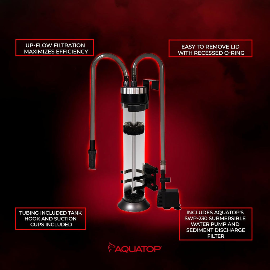 AQUATOP MR-20 Media Reactor – 95 GPH Up-Flow Filtration System – With Pump, Tubing & Mount – For Saltwater or Freshwater Aquariums – Sump or Hang-On Design