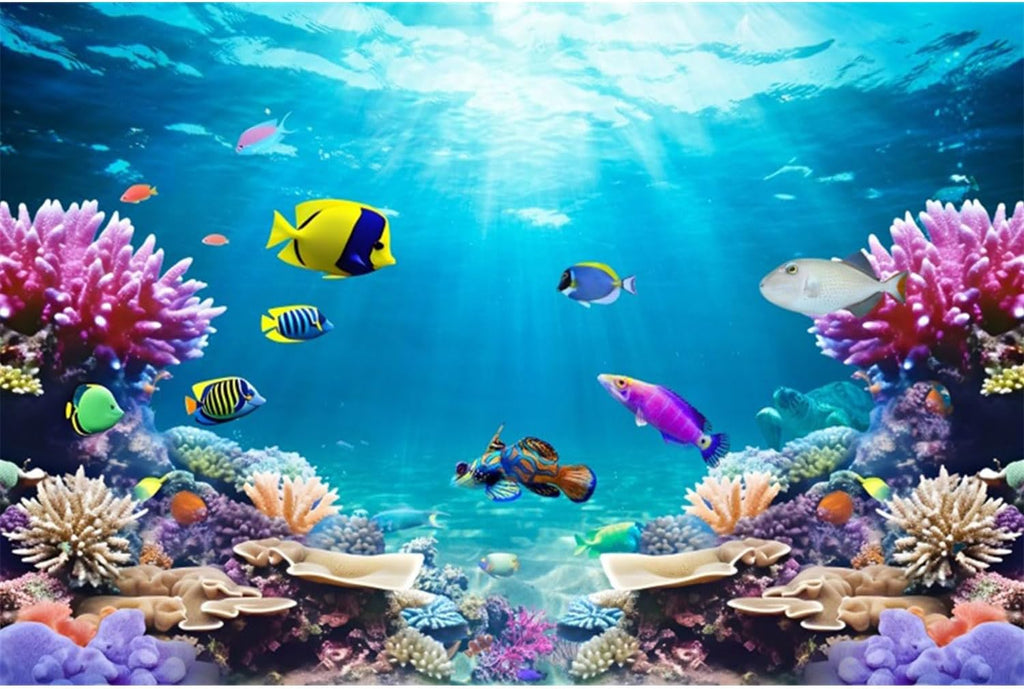 AWERT 30x12 inches Underwater World Fish Tank Background Undersea Theme Aquarium Background Polyester Colorful Coral Tropical Fish Tank Background