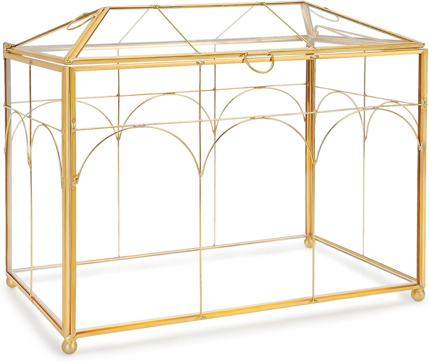 Handmade Glass Planter Terrarium with Lid, Indoor Tabletop Centerpiece Display Box Modern Decor DIY Gift Plant Terrarium Container for Succulent Cacti Air Plants Flower (Gold)
