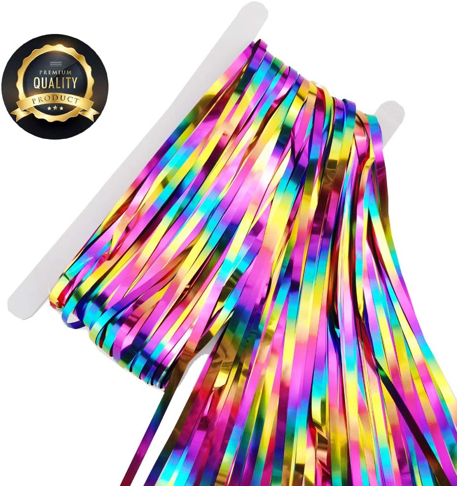 2 Packs Rainbow Party Decorations, Rainbow Foil Fringe Curtain Neon Backdrop Metallic Tinsel Photo Booth Props for Birthday Gay Pride Day Bachelorette Engagement Baby Shower Unicorn Disco Party Decor