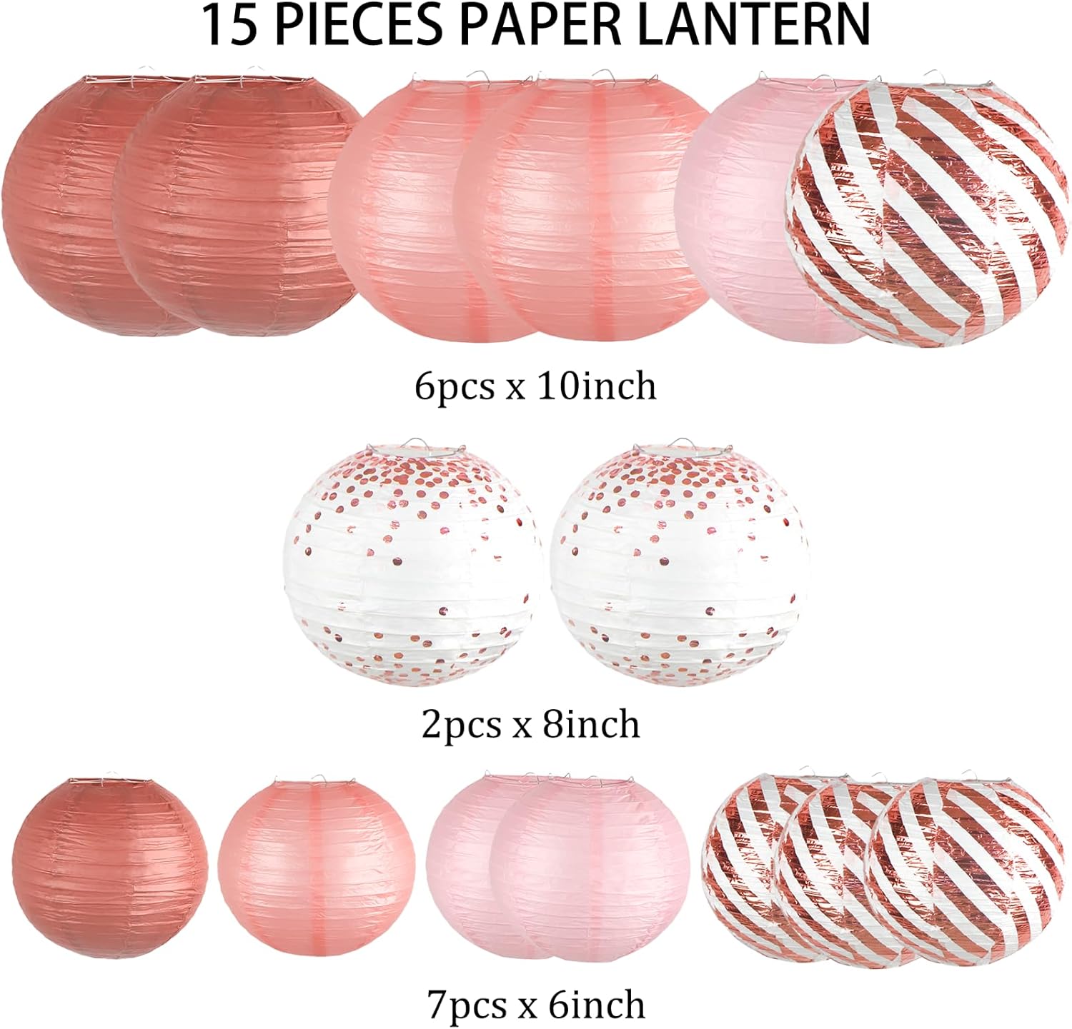 Paper Lanterns Decorative, Rose Gold Round Hanging Paper Lantern Decorations for Birthday Party Bridal Shower Wedding Baby Shower Engagement Valentine's Day Party Supplies